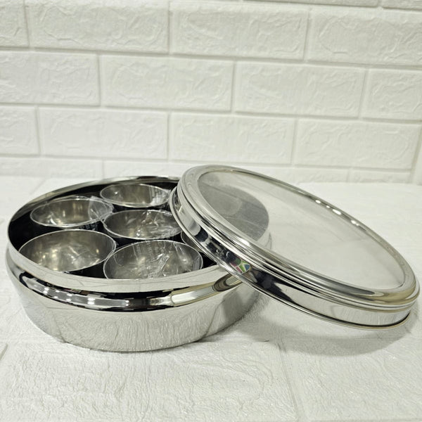 AM6005 Stainless Steel Spice Box with Glass Lid & Spoon – 7 Spice Containers