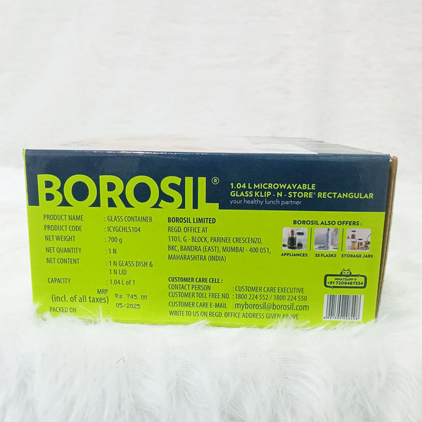 AM6201 Borosil Klip N Store Rectangular Glass Container - 1.04 Ltr with Air Tight Lid