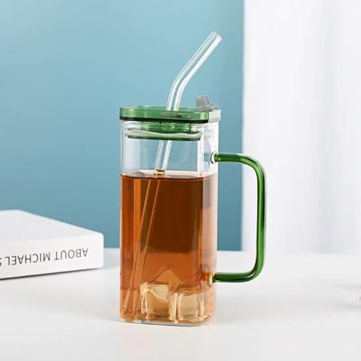 AM3720 Glass Mug Sipper Tumbler with Lid and Silicon Straw