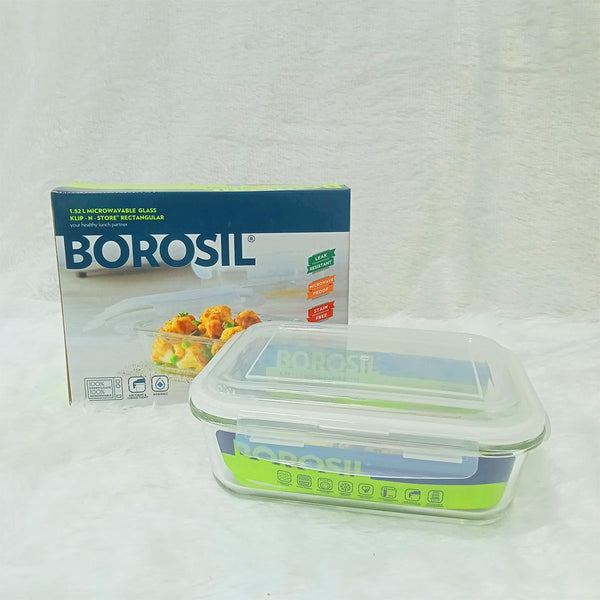 AM6202 Borosil Klip N Store Rectangular Glass Container - 1.52 Ltr with Air Tight Lid
