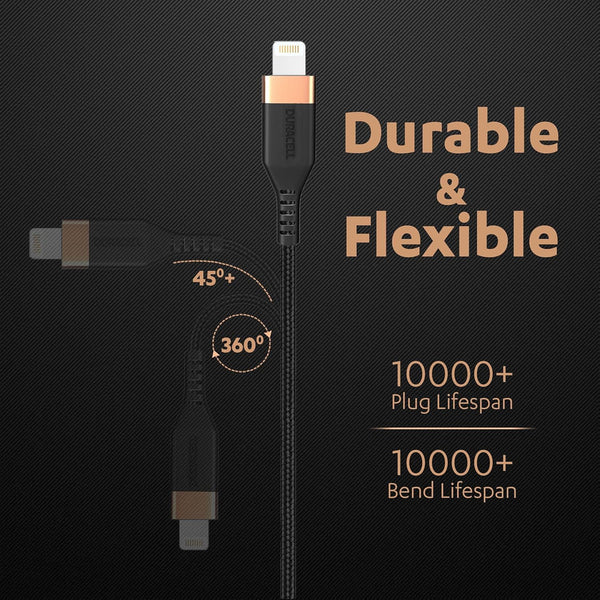 AM5885 Duracell USB Type C To Lightning Apple Certified (Mfi) Braided Sync & Charge Cable - 3.9 Feet (1.2M)