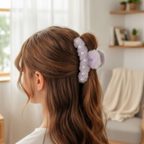 AM6377 Fuzzy Mix Colour hair claw clip with pearl accents - 1pc