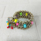 Di0215 Little Girl's Oxidized Silver Bracelet with Multicolor Beads & Jhumki Charms