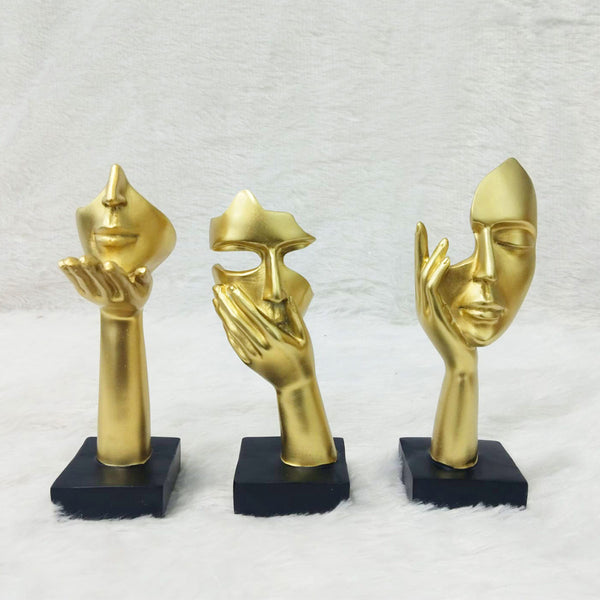 AM6228 Golden Thinker Abstract Face Sculptures (No.1) – Set of 3pcs