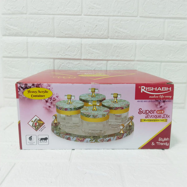 Di0155 Rishabh Super Evoque DLX Multipurpose Container Set of 4 with Tray – Heavy Acrylic 360° Rotating Candy Storage