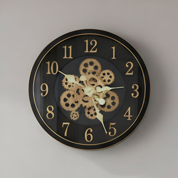 AM6253 Glam Black & Gold Industrial Gear Wall Clock