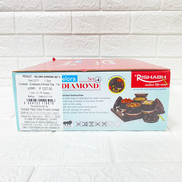 Di0161 Rishabh Selora Diamond Container Set of 4 with Tray – Stylish & Trendy Storage Jars