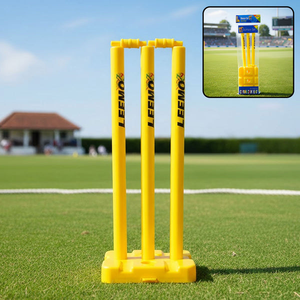 AM6510 Plastic Cricket Stumps Set - Big (3 Wickets, 1 Base, 2 Bails) - Age 10+ Years