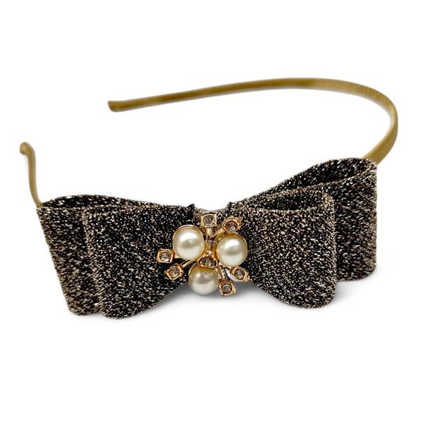 AM6380 Multicolour Elegant Glitter Bow Hairband with Pearl & Stone Centerpiece