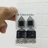 Di0303 Multidesign Charm Oxidized Silver Jhumka Earrings