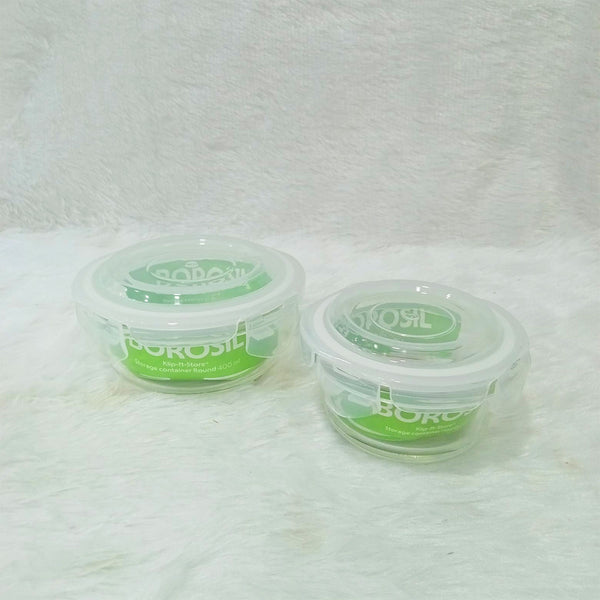 AM6186 Borosil Klip n Store Round Glass Container Set of 2pc (240ml+400ml)