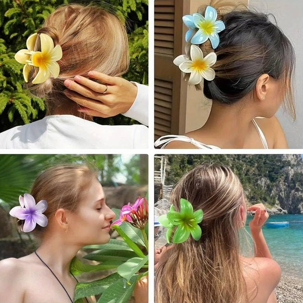AM6378 Mix-Colour Hawaiian flower hair claw clips - Set of 3pc