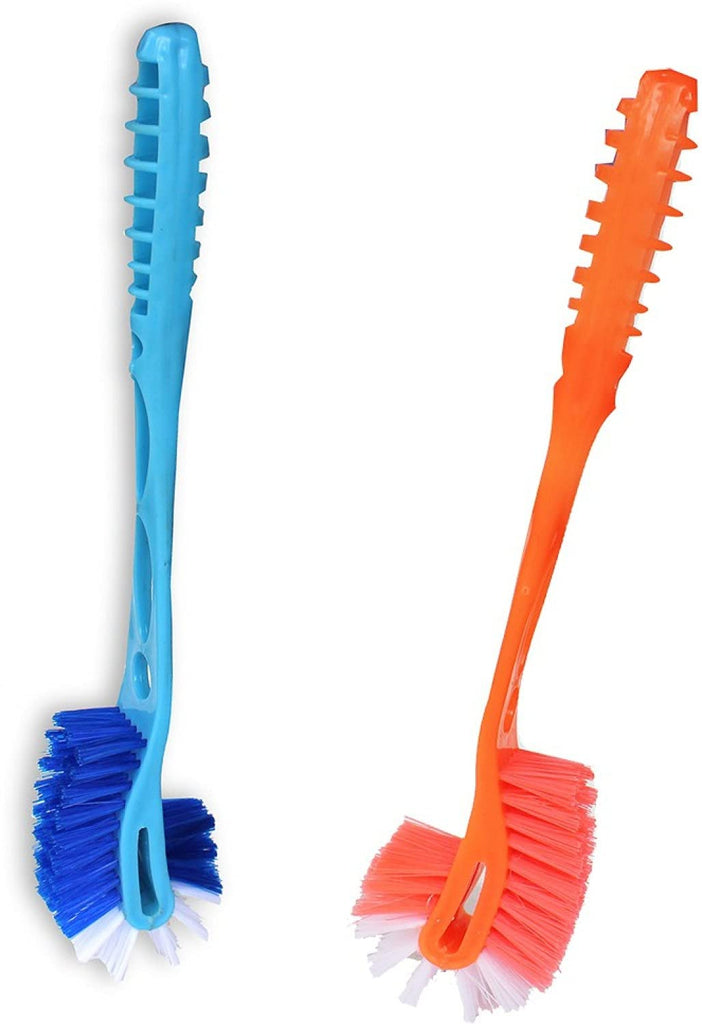 STRUGGLINGINC Double Sided Toilet Cleaning Brush for Cleaning Easy to Hold,  Combo HOCKEY TOILET CLEANER BRASH,Washbasin / Sink Cleaning Strong Plastic  Hand Nylon Combo Brush (Multicolor)Toilet Brush with long grip brush ,Toilet