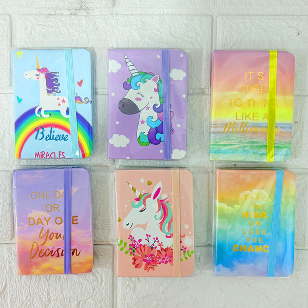 AM6368 Pocket Diary A7 Mini Notebook with Elastic Band Mix Design