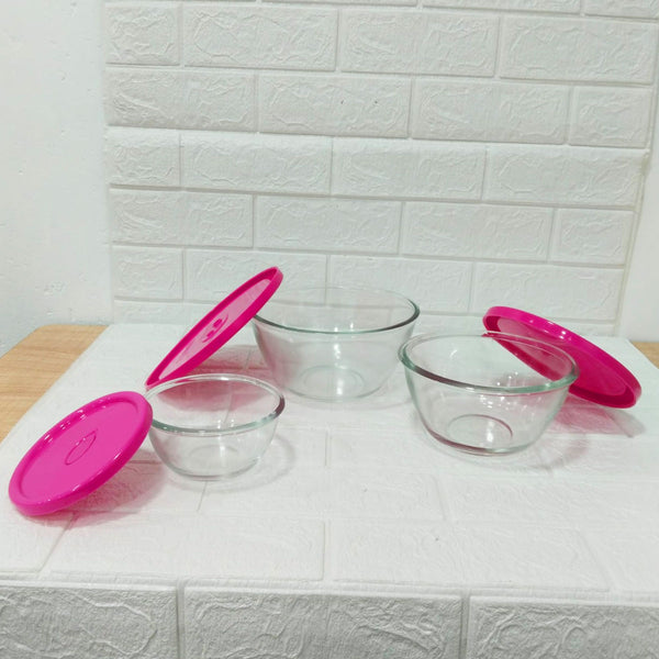 Di0199 YERA Polo Glass Bowl Set with Lids  - 3-Piece (435ml, 1000ml, 1580ml)