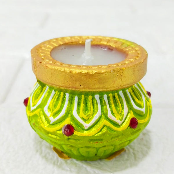 Di0384 Handcrafted Diwali Matka Style Wax Diyas – Multidesign Colorful
