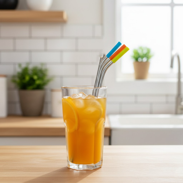 AM6331 Stainless Steel Straws WIth SIlicone & Brush - Pack of 5pc