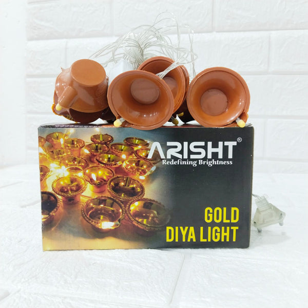 Di0194 Arisht LED Diya String Lights - 14 Golden Diya Lights for Festive Decoration