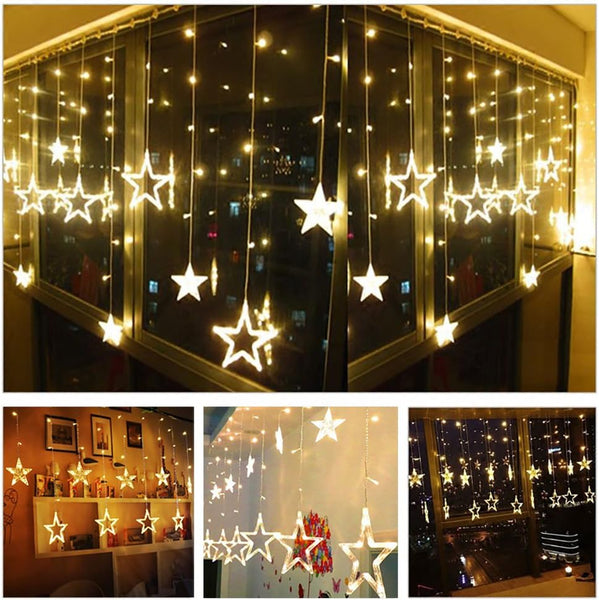 3385 12 Stars LED Curtain String Lights with 8 Flashing Modes (Warm White)