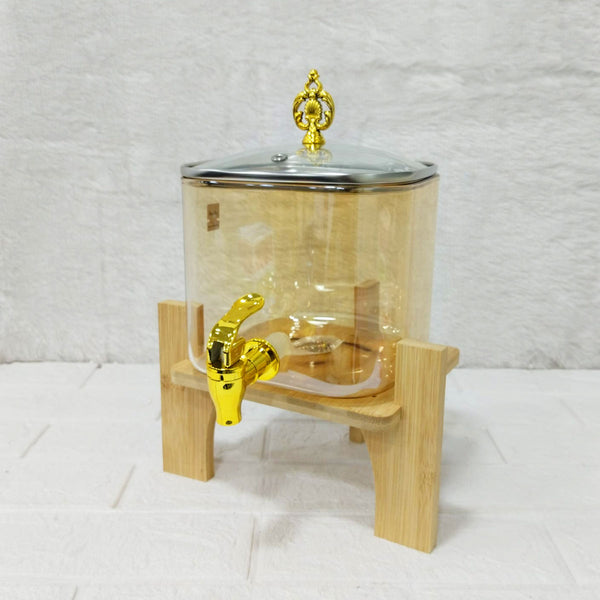 AM6275 High Borosilicate Glass Juice Dispenser with Wooden Stand – 1 Pc
