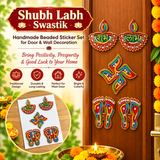 A07702 Handmade Beaded Decorative Sticker Set – Shubh Labh, Swastik & Laxmi Charan