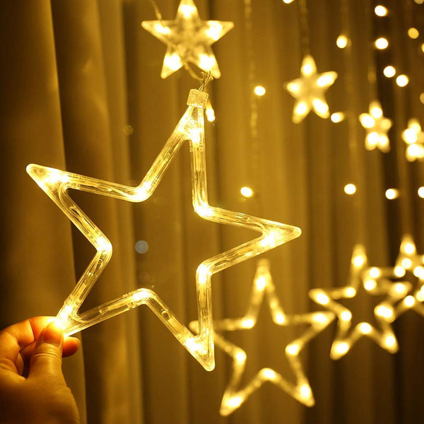Di0066 10 Fairy Stars LED Curtain String Lights with Flashing Modes - 5x5 (Warm)