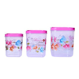 3933 Airtight Flower Printed Kitchen Storage Container - Transparent (Multicolor) Set of 3pcs (6000 x 8000 x 11000 ml)