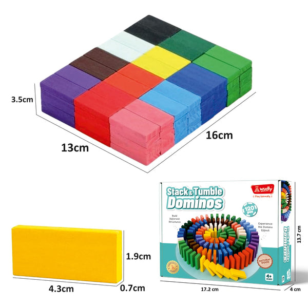 A07129 Wudly Stack & Tumble Dominos – 120 Pcs Natural Wood Colorful Blocks