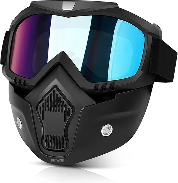 3169 Motorcycle Face Mask - UV Protective ,Anti-Scratch Goggles with Detachable Dust Filter Mask