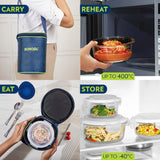 AM3695 Borosil Round 400ml Microwavable Lunch Box Set Of 3