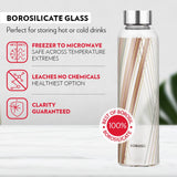 AM5175 Borosil Artisan Series Prism 550 Ml Narrow Mouth Glass Bottle with Metal Lid - Store Water, Lassi, Juice, Smoothies | Dishwasher Safe