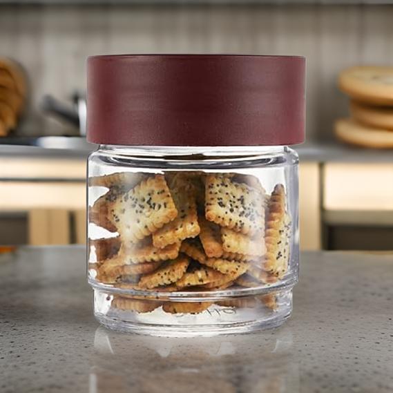 AM0654 CELLO Modustack Glassy Storage Jar | Glass Jar with Lid | Air Tight Steel Lid and Stackable | For Storage of Food, Pulses, Spice, Cereals, Cookies, Dry Food | 500ml, Maroon