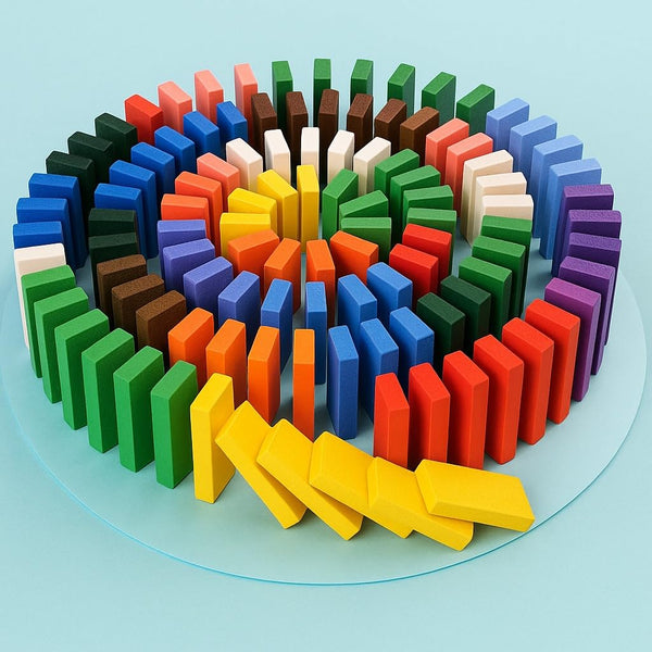 A07129 Wudly Stack & Tumble Dominos – 120 Pcs Natural Wood Colorful Blocks