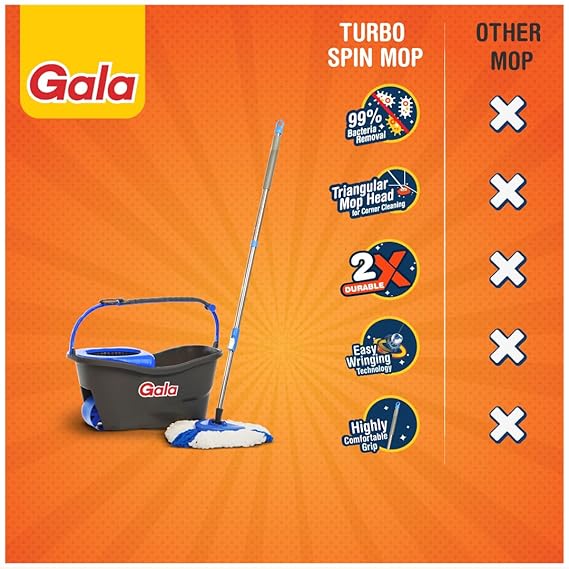 AM2498 Gala Turbo Spin Mop Floor Cleaning Mop stick big wheel with 2 Refills