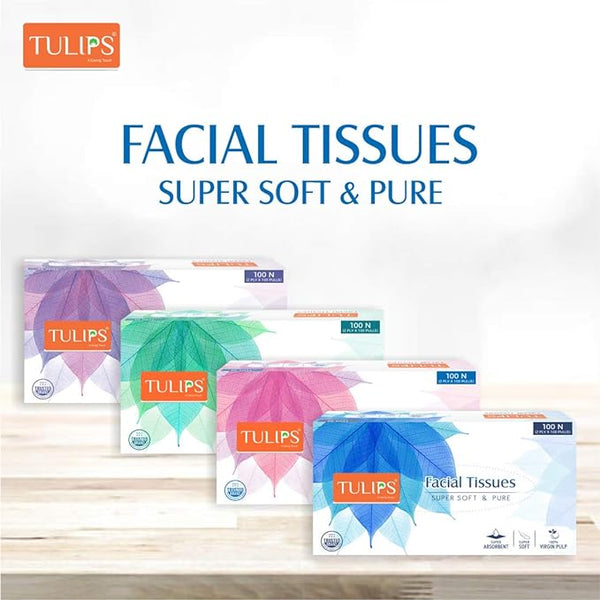 3496 Tulips Facial/Car Tissue Paper, Super Soft & Pure, 100 Pulls x 2 Ply