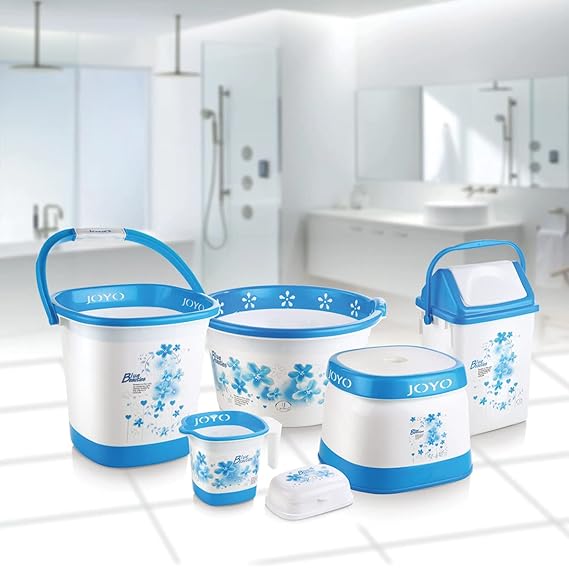 AM2588 Joyo Deluxe Square Bathroom Printed Bucket, Dustbin, Tub, Jumbo Patla, Mug ,Soap case Set 6 Pcs Multicolour