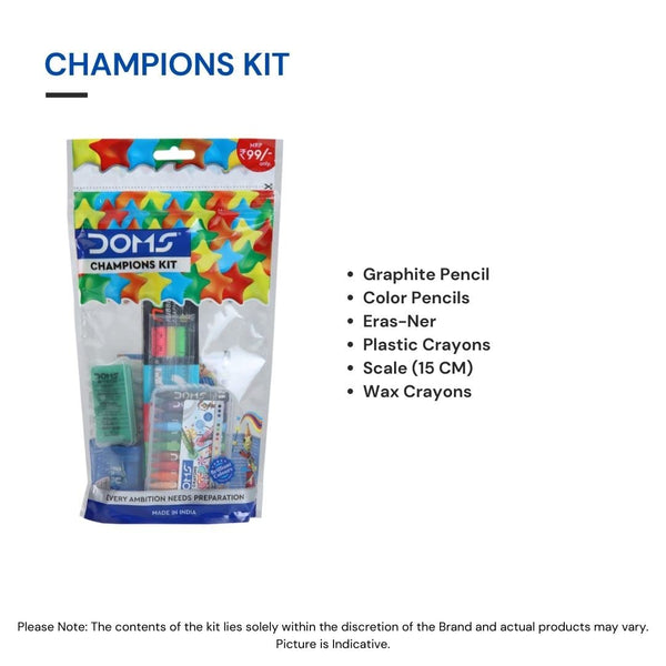 3583 Doms Champions Kit for School Essentials, Gifting Range for Kids ,Combination of 6 Stationery Items (Pack of 1)