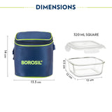 AM3696 Borosil 320ml Square Lunch Box with Bag Set of 2