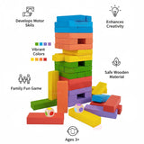 A07142 Wudly Wooden Color Block Stacking Tower Game with Dice for Kids and Family