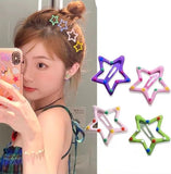 AM1220 Star Shape Hair Clip Lovely Sweet Hairpin Colorful Star Hair Barrettes Bangs Clips Headwear Hair Accessories for Women Pack Of 4 Pcs
