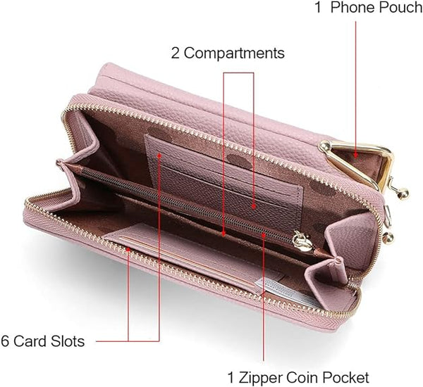 3560 Women Sling Cross-Body Wallet with Mobile Cell Phone Holder Pouch Pocket Purse Clutch Bag with Card Slots/Shoulder Strap For Womens