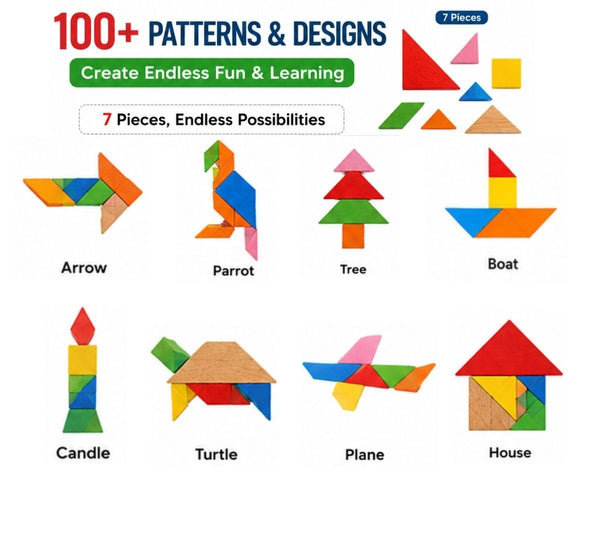 A07120 Wooden Tangram Puzzle Set – Colorful Shape Learning Game
