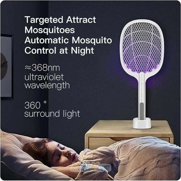 3376 2-in-1-Mosquito Racket  Rechargeable Battery Handheld Fly Swatter-(Including Stand)