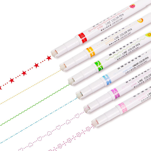 AM0432 Curve Highlighter Pens Set, 6 Colored Cute Outline Curve Highlighters Pens