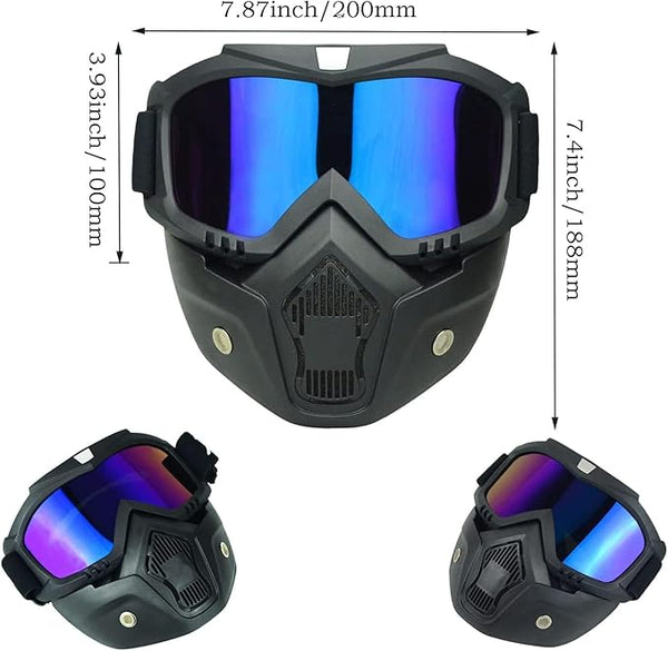 3169 Motorcycle Face Mask - UV Protective ,Anti-Scratch Goggles with Detachable Dust Filter Mask