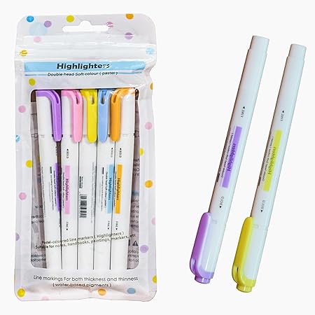 AM2440 Highlighter HMC-9011 Pastel Colours Double Head Soft Colour Line Marking 5Pcs