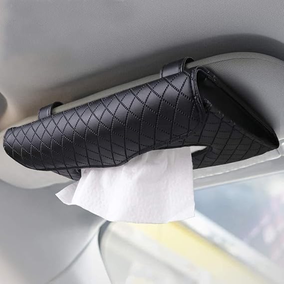 AM3410 Premium Leather Sun Visor Mount Tissue Holder With Tissue