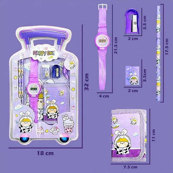 A06898 Blister Kids Stationery Gift Set with Digital Wrist Watch (Pencils, Wallet, Eraser & Sharpener)
