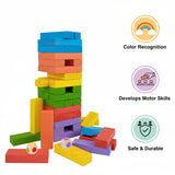 A07142 Wudly Wooden Color Block Stacking Tower Game with Dice for Kids and Family