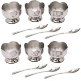 3442 Stainless Steel Ice Cream Cup/Bowl with Spoon 6 Pcs Set(6 Cups & 6 Spoons)